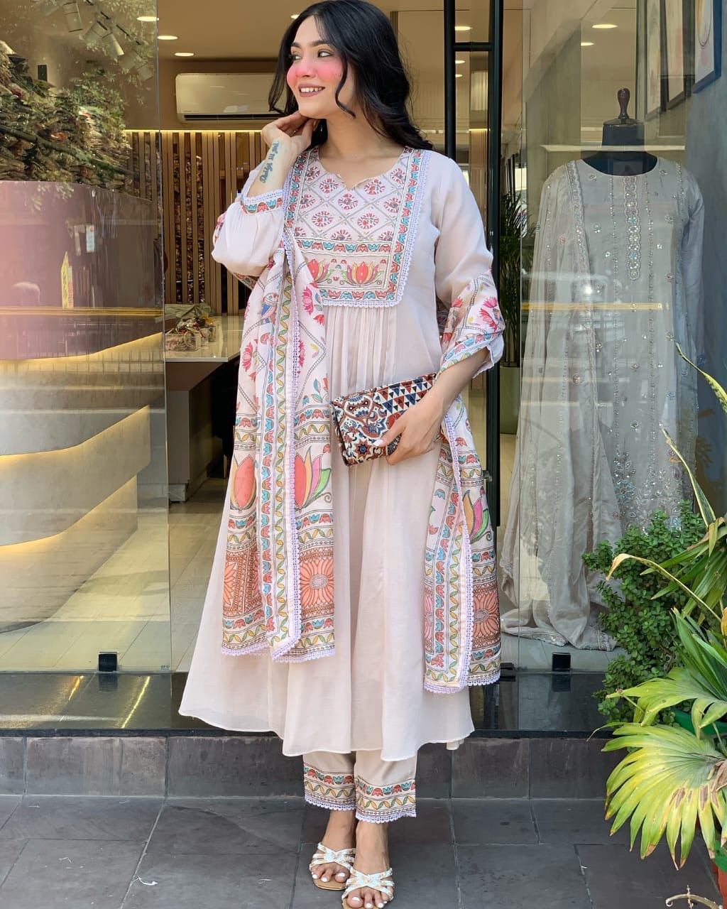 Premium Mul Chanderi 3 Pcs Gown Set