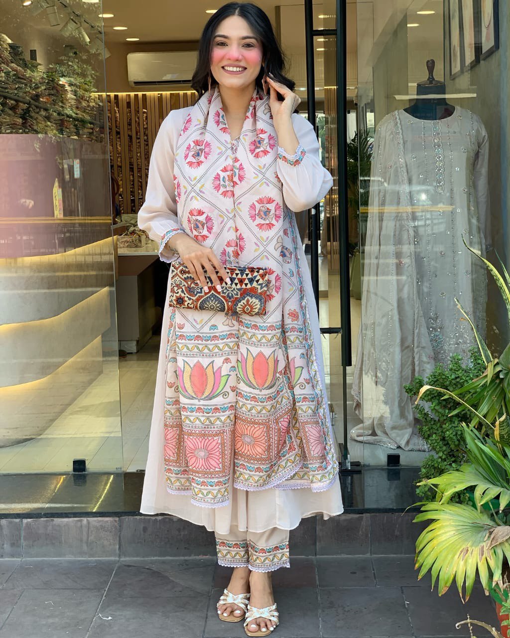 Premium Mul Chanderi 3 Pcs Gown Set