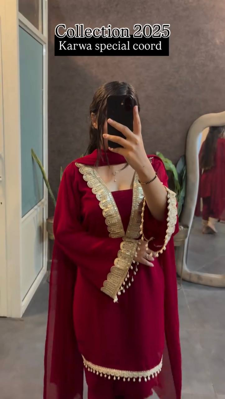 Crimson Luxe Sequin Embroidered Kurta Set