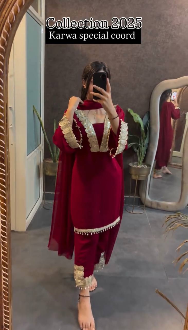 Crimson Luxe Sequin Embroidered Kurta Set