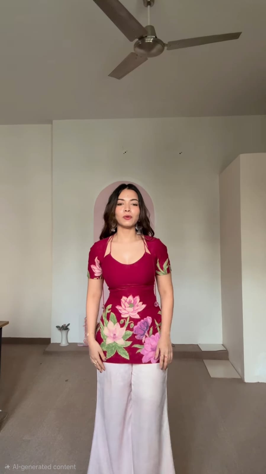 Maroon & Black Lotus Bloom Printed Corset Back Short Kurti