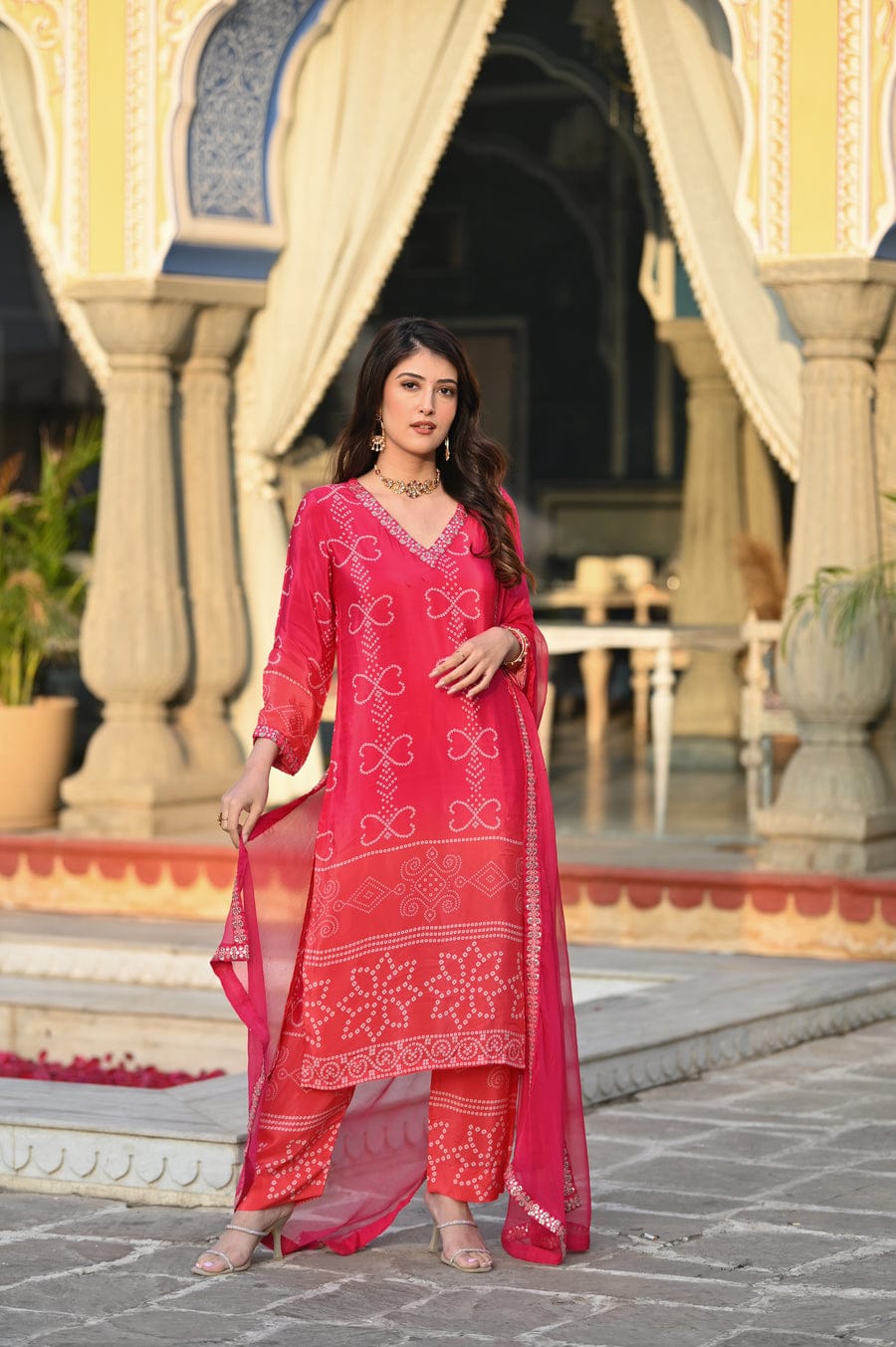 TREND TRINITY SUMMER OMBRE PURE CREP BANDHANI SUIT SET