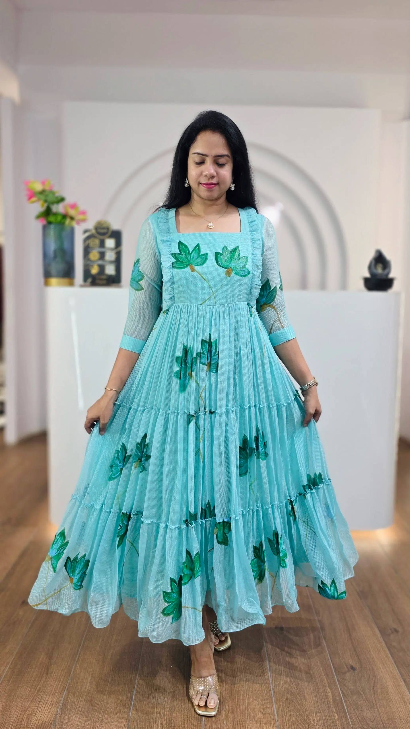 Aqua Blue Handpainted Kota Frock