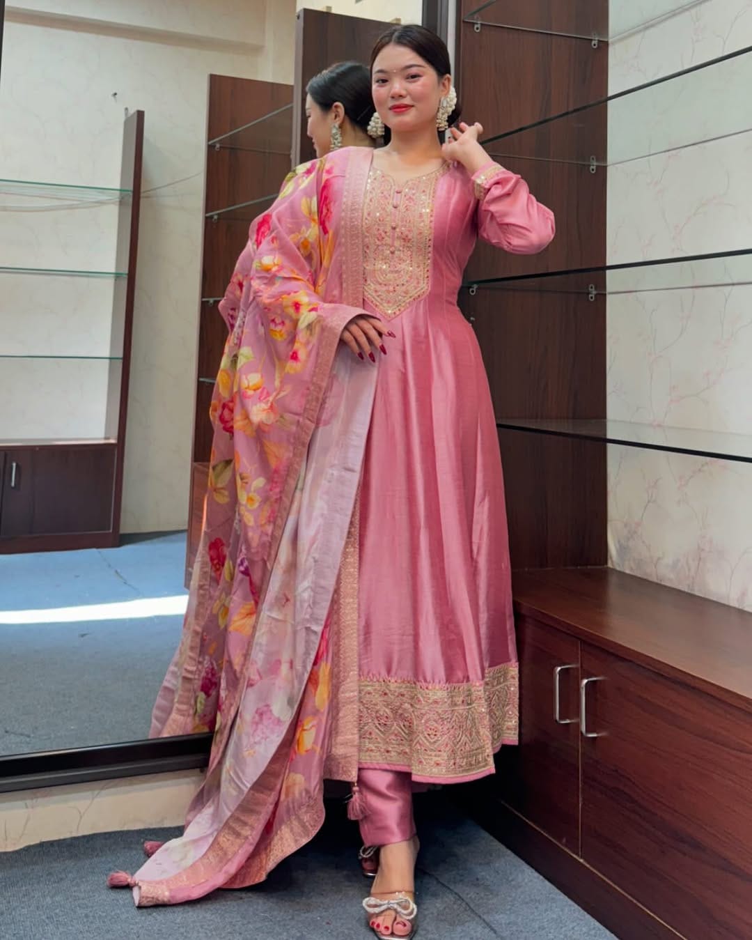 TREND TRINITY ANARKALI FLARED KURTI PANT DUPATTA SET