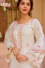 Ivory White Chanderi Embroidered Suit Set
