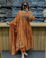 Orange MAL Cotton Kurti Pant Dupatta Set