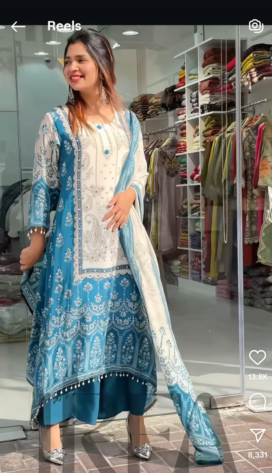 Kurti with pent With Duppta ntricate printed design and hand mirror embellishments