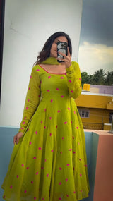 Maya Anarkali Suit Set in Neon Lime