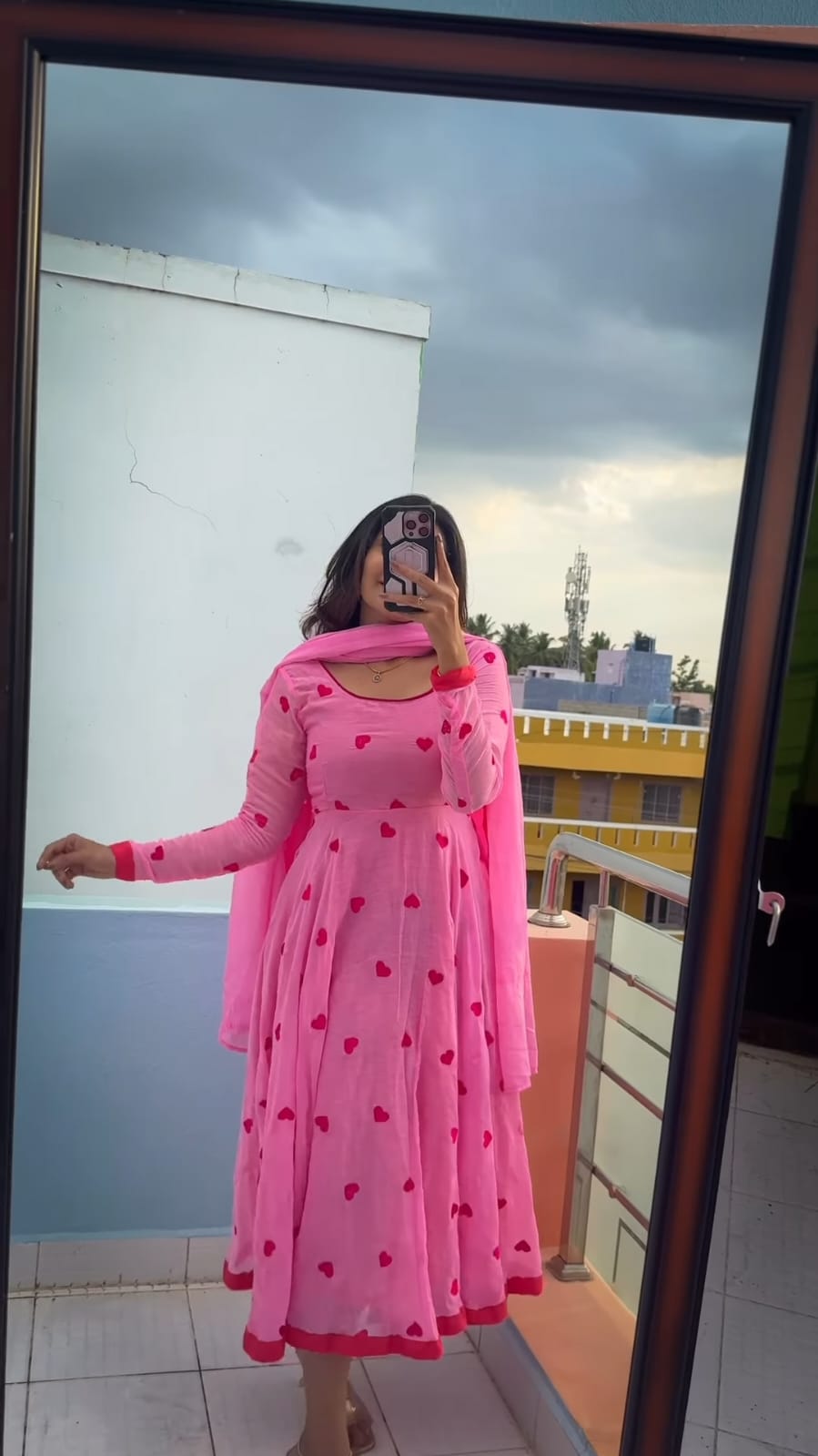 Maya Anarkali Suit Set in Neon Lime