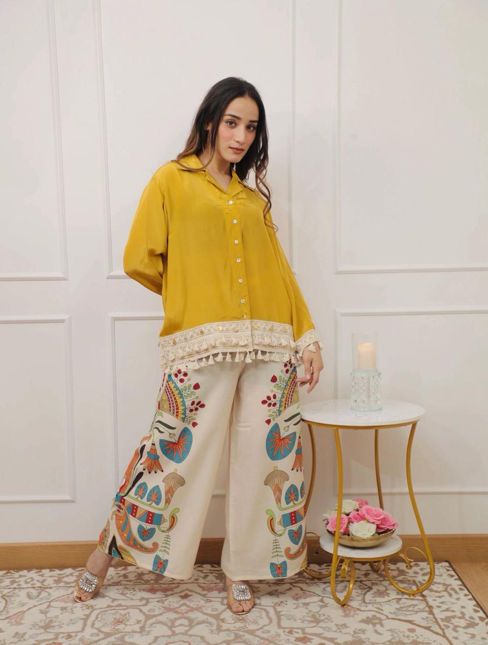 Premium mul silk shirt paired with digital cotton pant