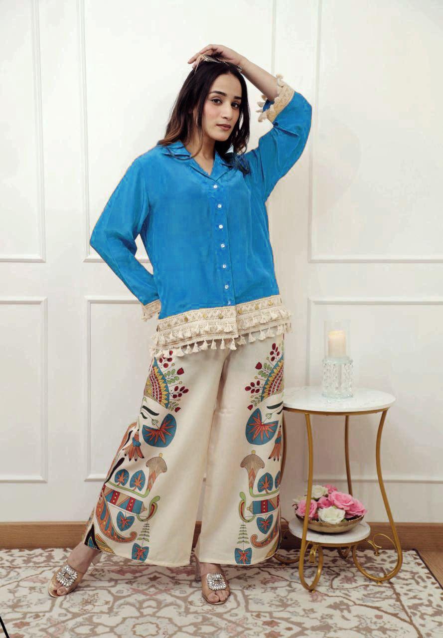 Premium mul silk shirt paired with digital cotton pant