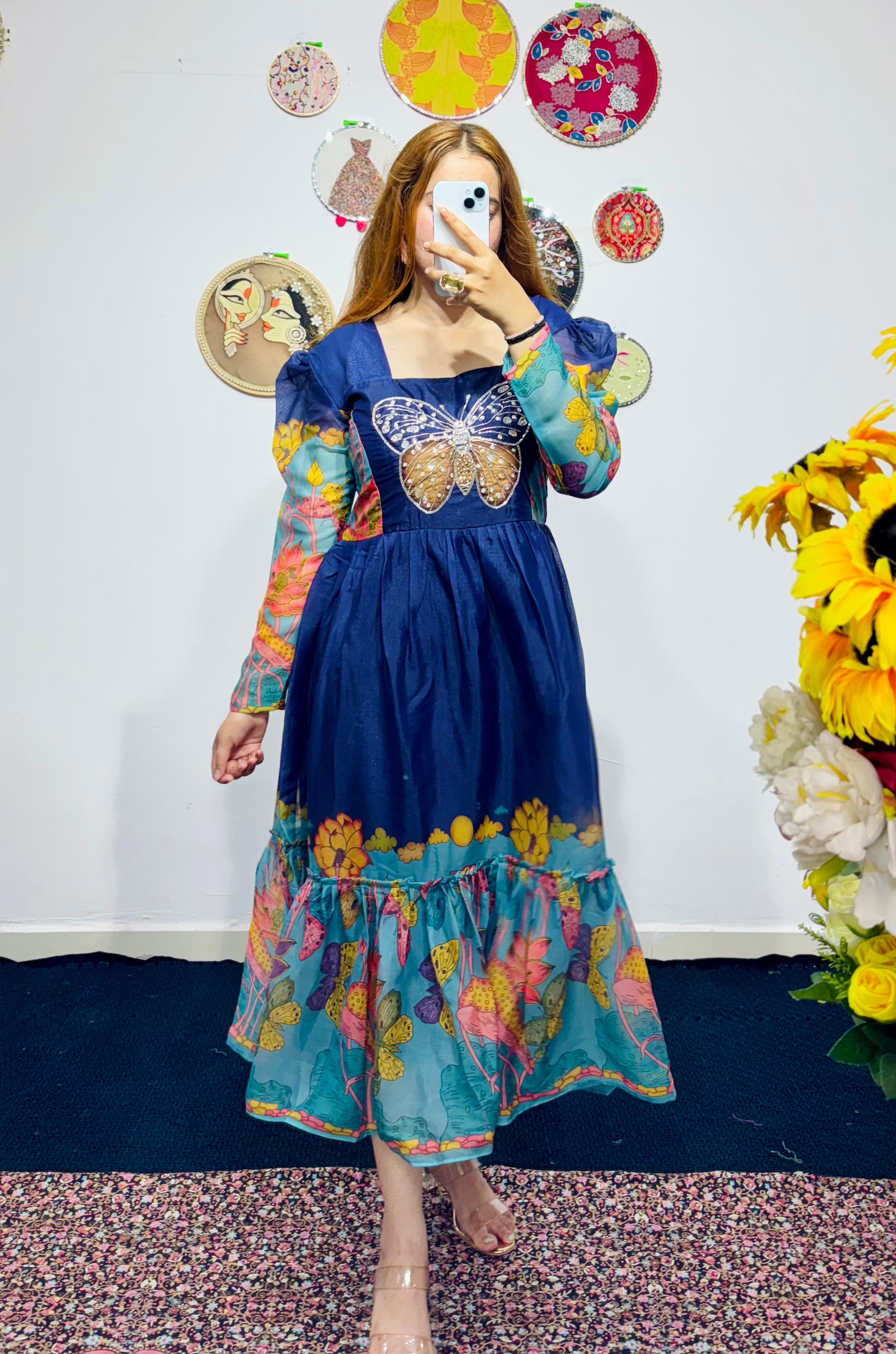 Chic Kalamkari Print Midi Dress | Soft, Breathable & Gracefully Frilled