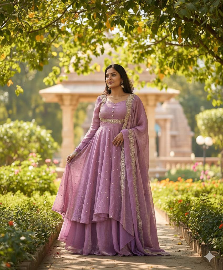 Royal Purple Silk Embroidered Cape Anarkali Suit Set