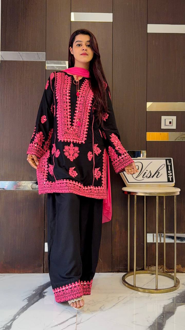 Black and Pink Embroidered Pakistani Co-ord Set