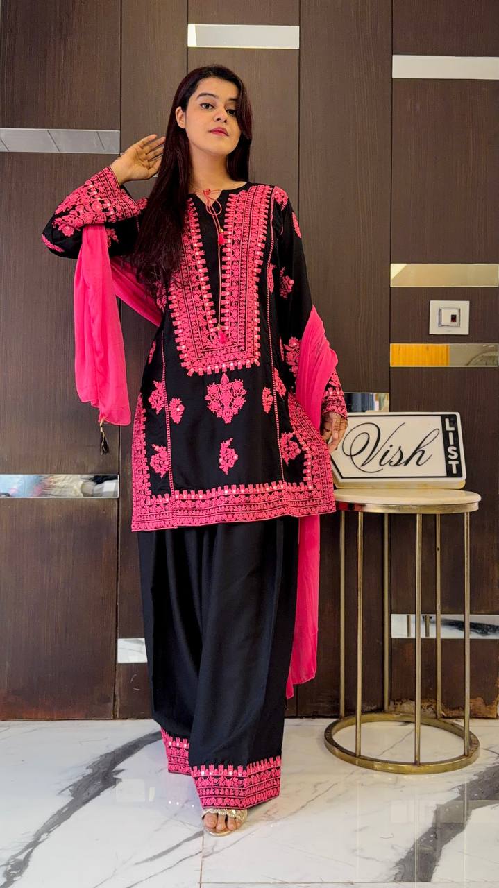 Black and Pink Embroidered Pakistani Co-ord Set
