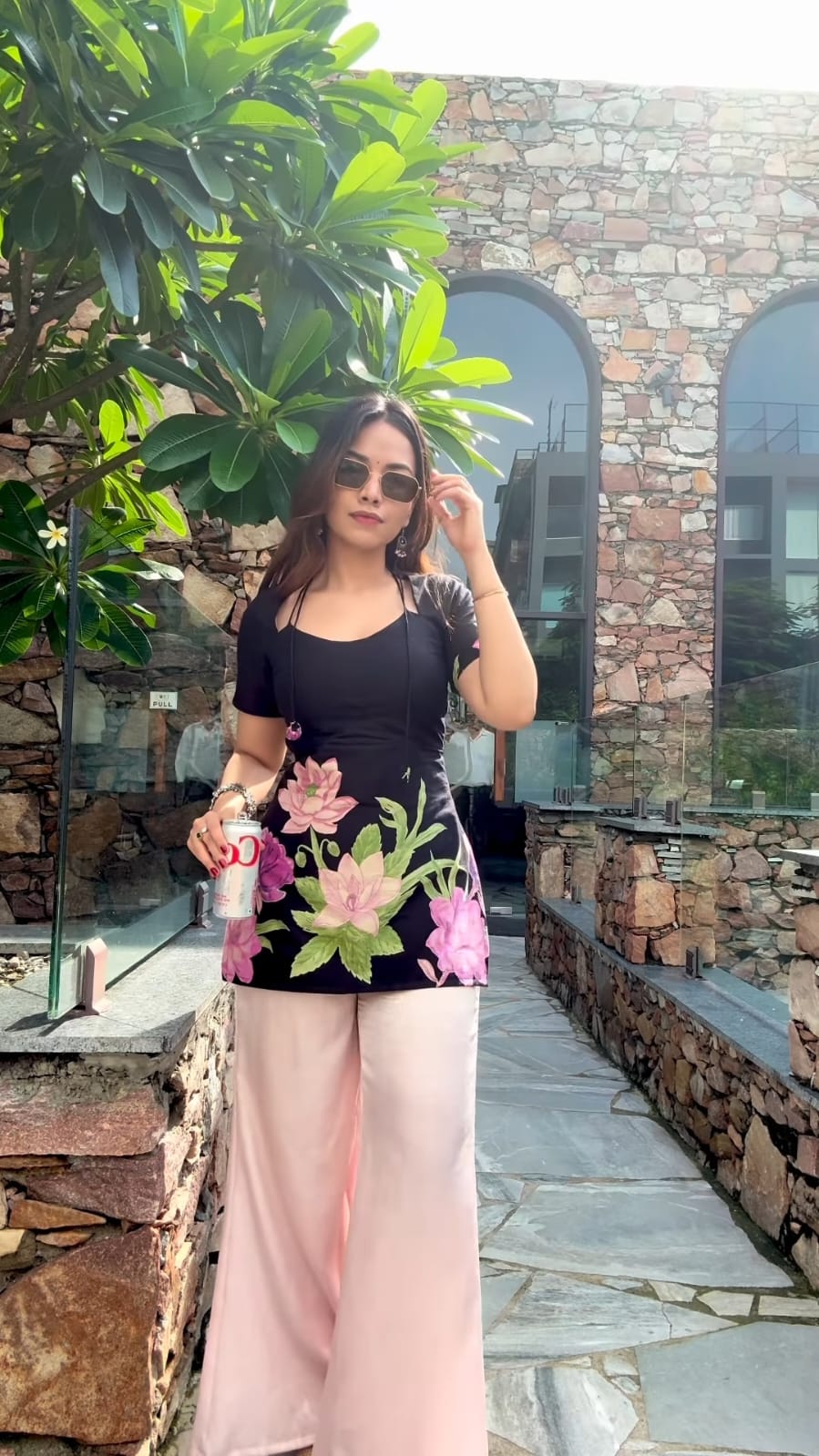 Maroon & Black Lotus Bloom Printed Corset Back Short Kurti