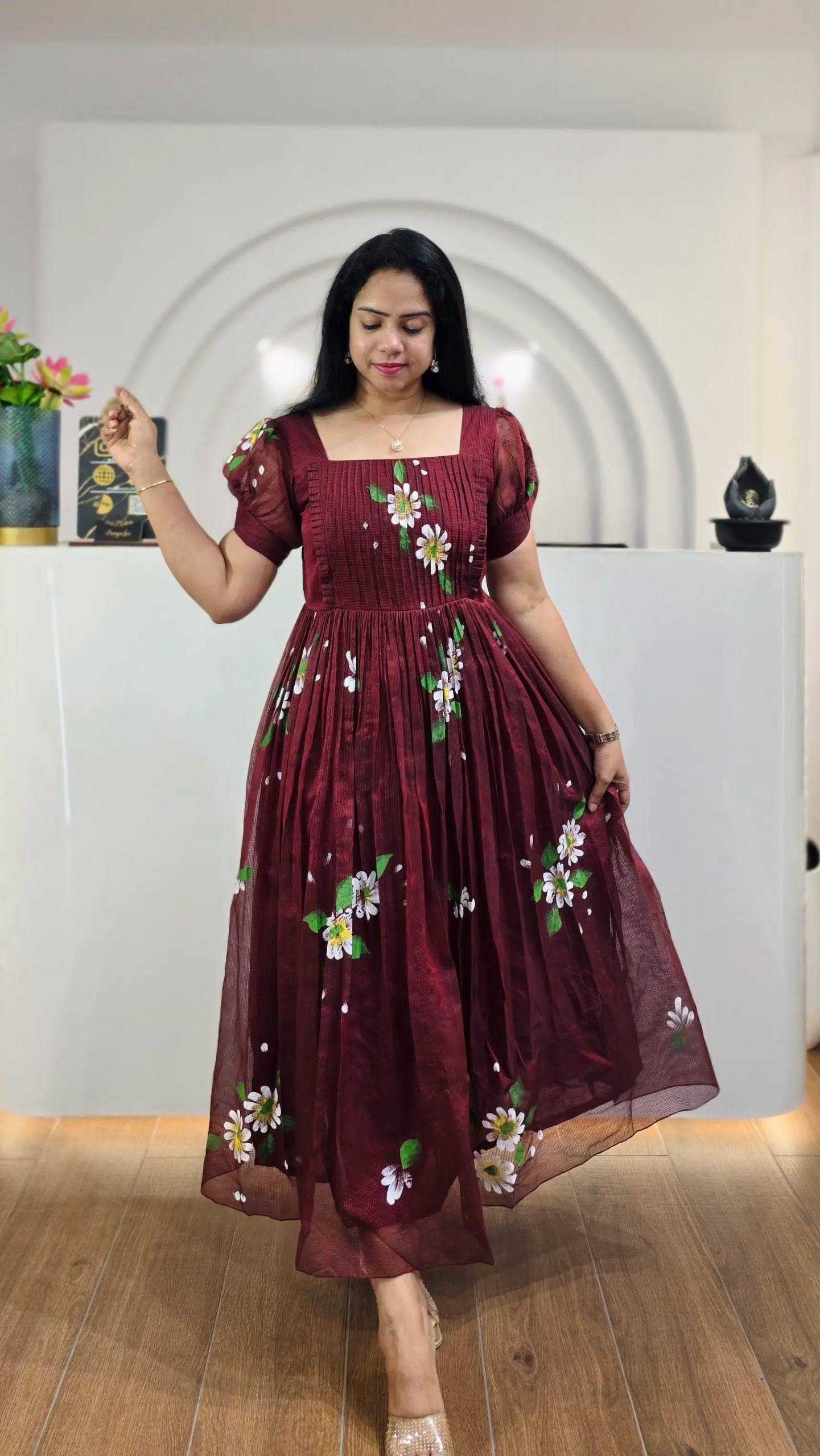 Burgundy Handpainted Kota Frock