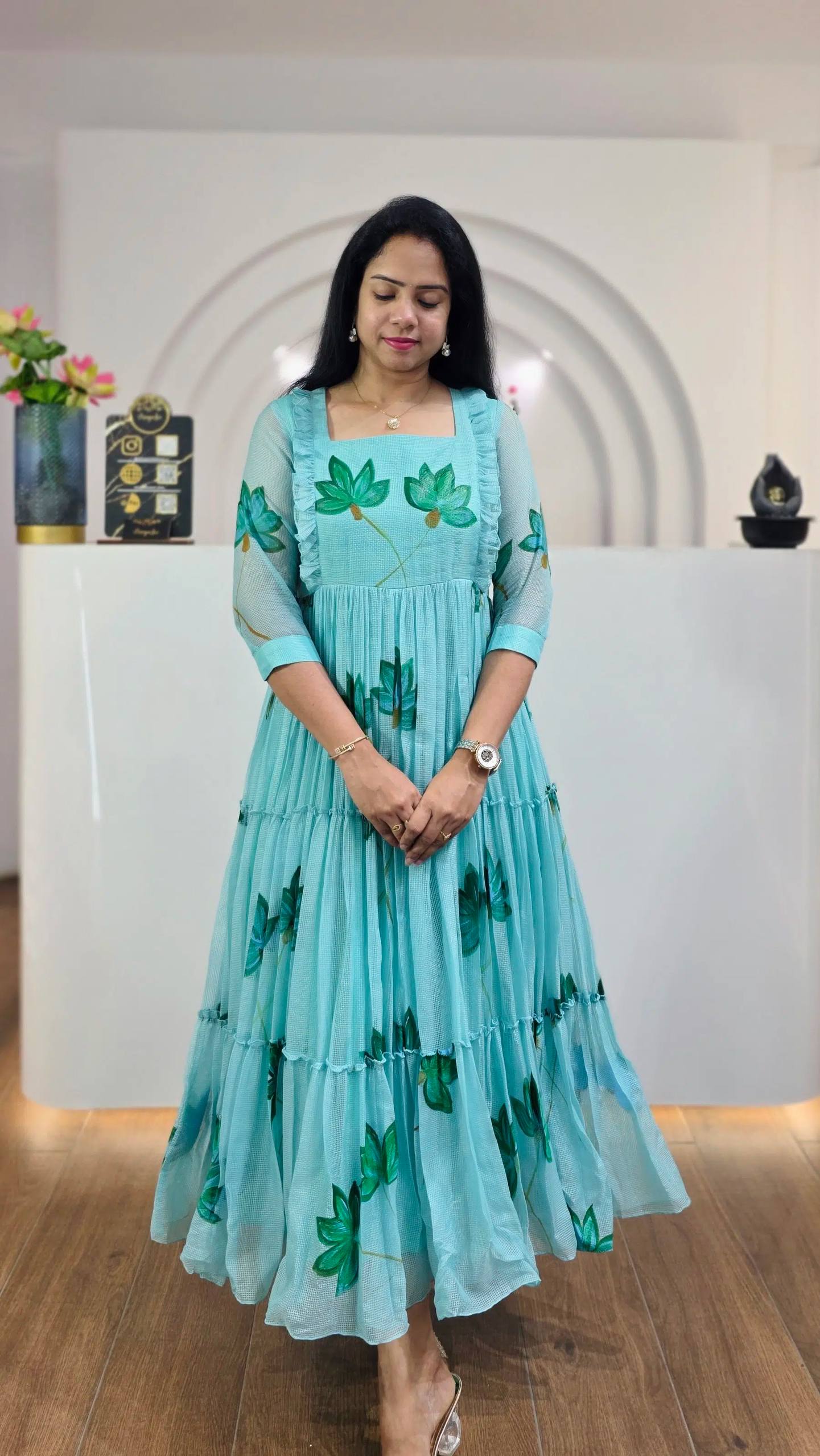 Aqua Blue Handpainted Kota Frock