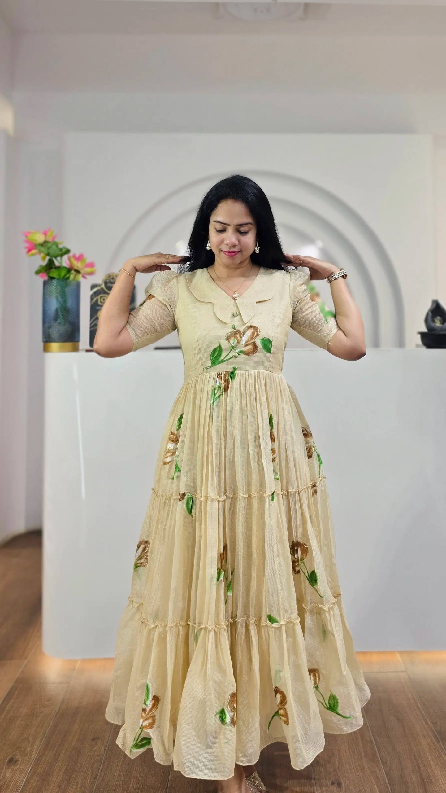 Cream Handpainted Kota Frock