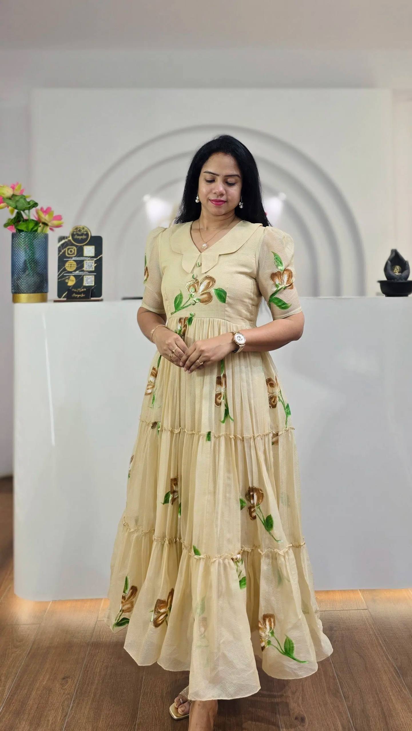 Cream Handpainted Kota Frock